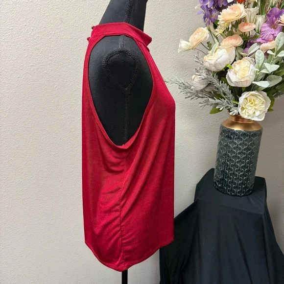 Maurices 24/7 Red Mock Neck Halter Tank Top Sleeveless Stretchy L - Picture 4 of 8